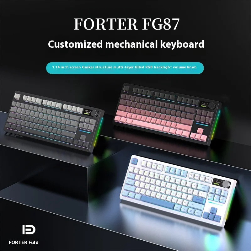 Forter FG87 คีย์บอร์ด RGB แบบมีสาย 3 โหมดพร้อมหน้าจอแสดงผลและลูกบิด ...
