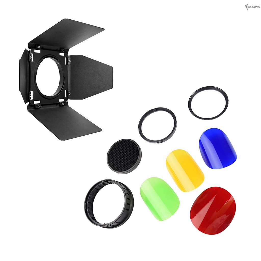 Godox BD08 Barn Door & Honeycomb Grid & 4 Color Gel Filters Kit (สีแดง ...