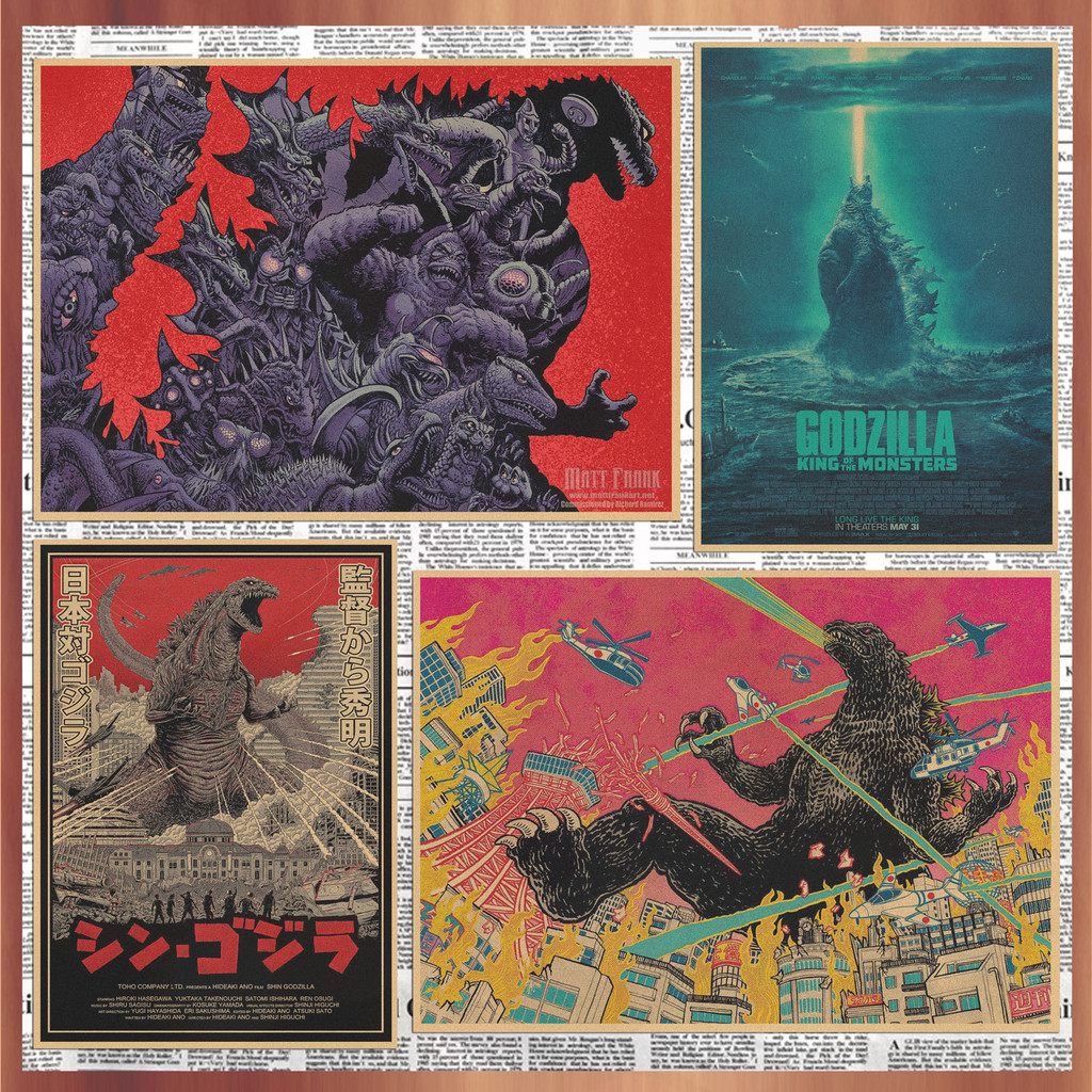 Godzilla Godzilla ภาพยนตร์โปสเตอร์ Retro กระดาษคราฟท์ตกแต่งผนังภาพวาด ...