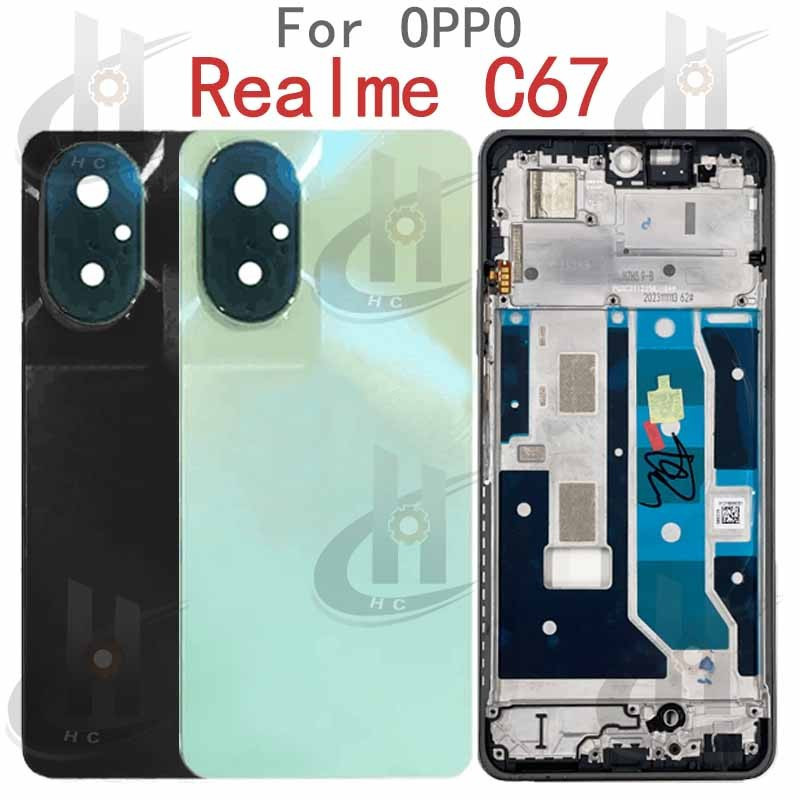 สําหรับ OPPO Realme C67 4G RMX3890 แบตเตอรี่ฝาหลังกรอบกลาง + ปุ่ม ...