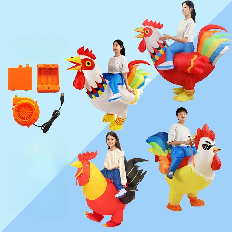 Big Rooster ขี่ Inflatable เสื้อผ้าผู้ใหญ่เดินตลกใหม่สีขาว Rooster ตลก ...