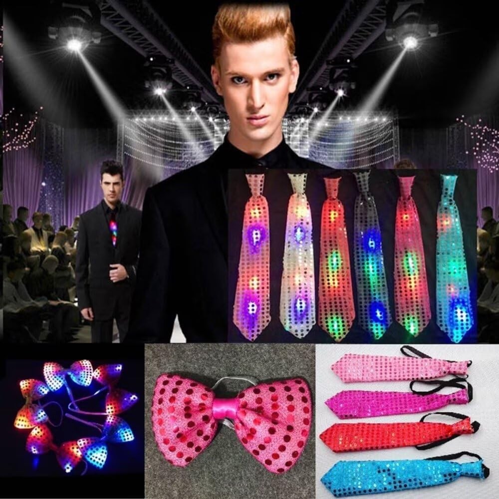 10pcs LED Light Up Tie กระพริบเนคไทกระพริบเลื่อม Bow Ties สําหรับชาย ...