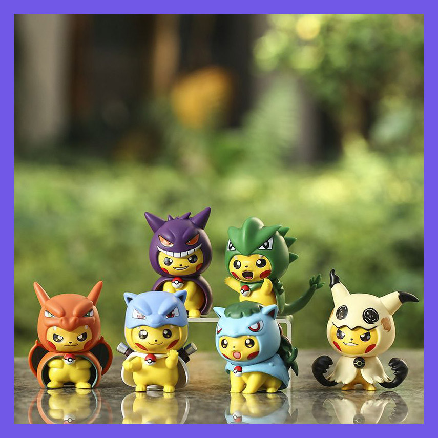 Pokemon Hand-Made Pikachu Cos การ์ตูน 8 ซม.PVC ตุ๊กตารถเดสก์ท็อปตกแต่ง ...