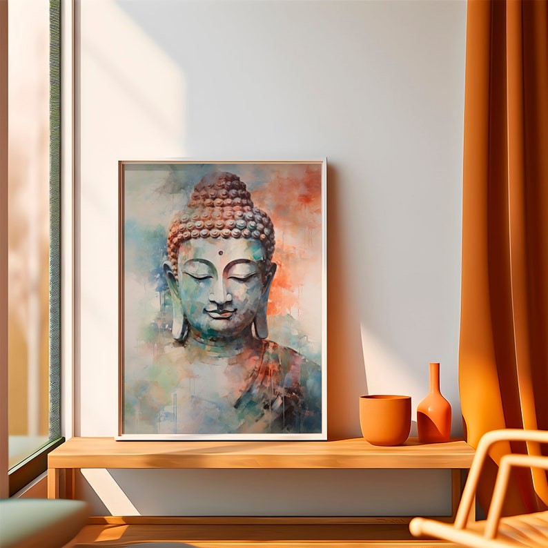 Serene Buddha Wall Art - สีน้ําพิมพ์การทําสมาธิสําหรับ Over Bed Decor ...
