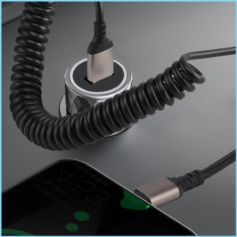 EZR Spring Coiled USB Type C Cable Telescopic Charger Wire Line 34 ซม. ...