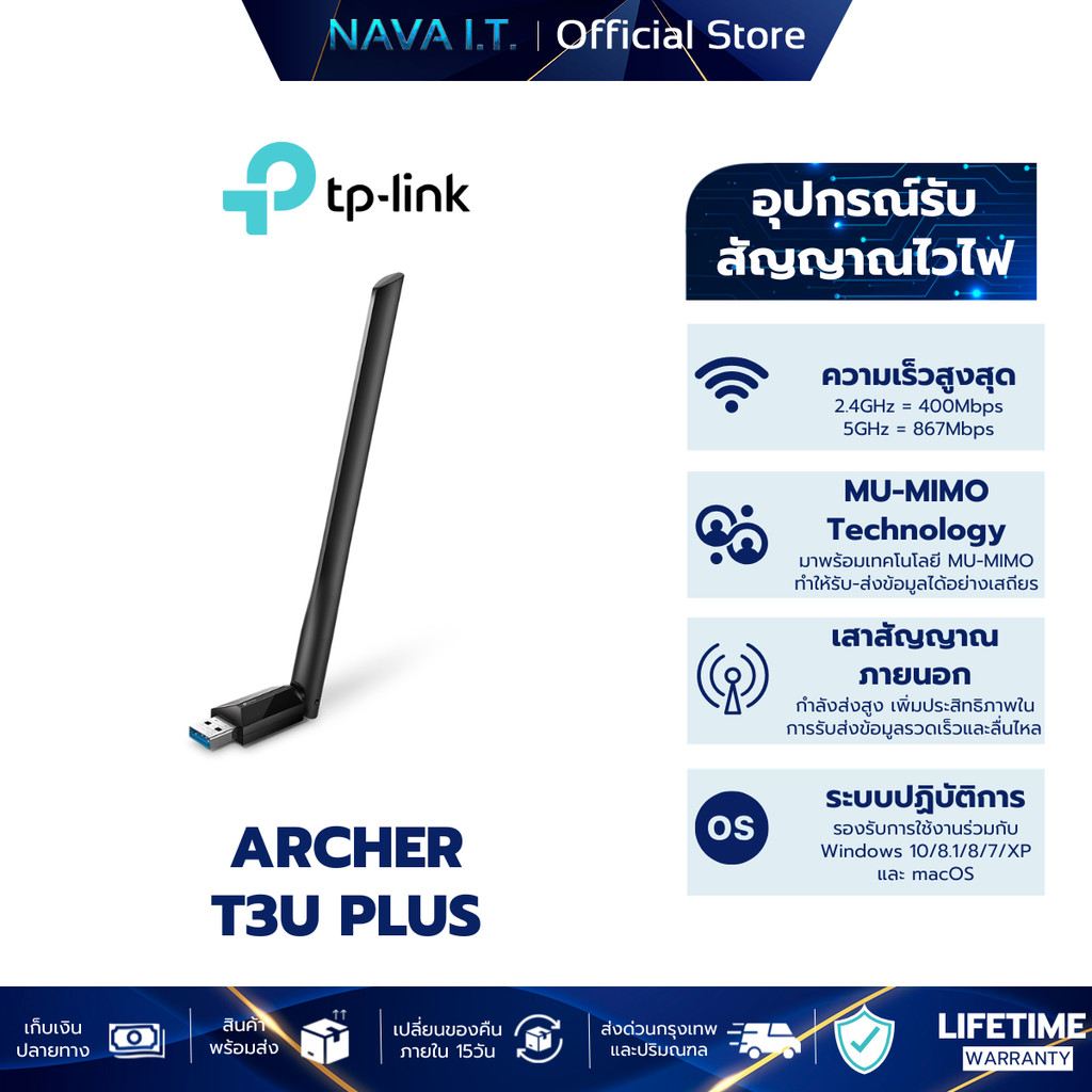 TP-LINK ARCHER T3U PLUS ARCHER AC1300 HIGH GAIN WIRELESS DUAL BAND USB ...