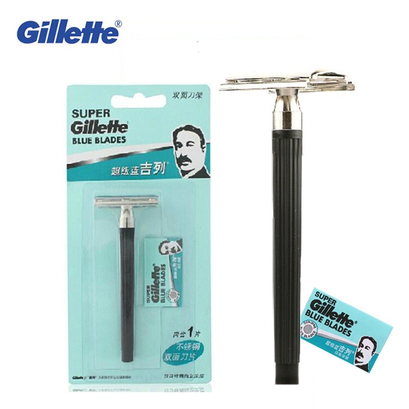 Gillette Razor Super Blue Straight Razor สแตนเลสโกนหนวดปลอดภัยมีดโกน ...