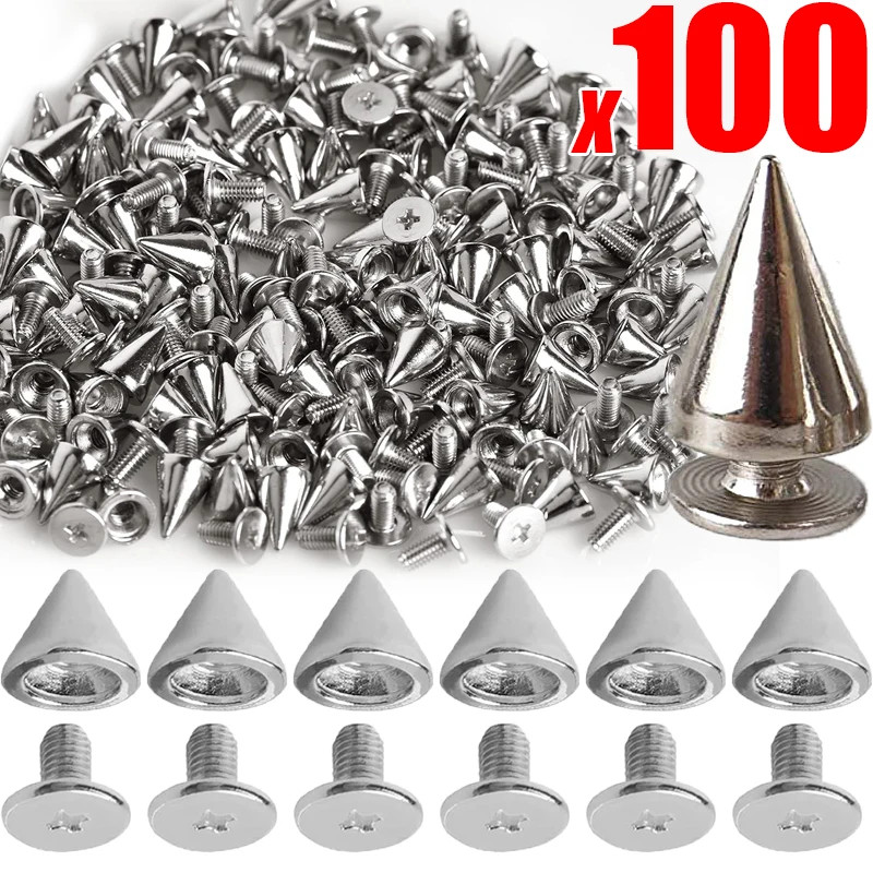 Punk โลหะ Spikes คู่หมวก Silver Rivets กรวย Studs DIY กระเป๋าเสื้อผ้า ...
