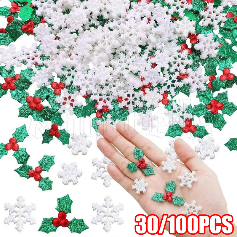 [3-5 วันมาถึง] 30/100 ชิ้นมินิคริสต์มาสเกล็ดหิมะตกแต่ง - ปีใหม่ตกแต่งต้นคริสต์มาส - DIY ผลไม้สีแดงสีเขียว Leaf Decor - Holly Leave Berries เครื่องประดับ - ประดิษฐ์ Red Berry อุปกรณ์ตกแต่ง