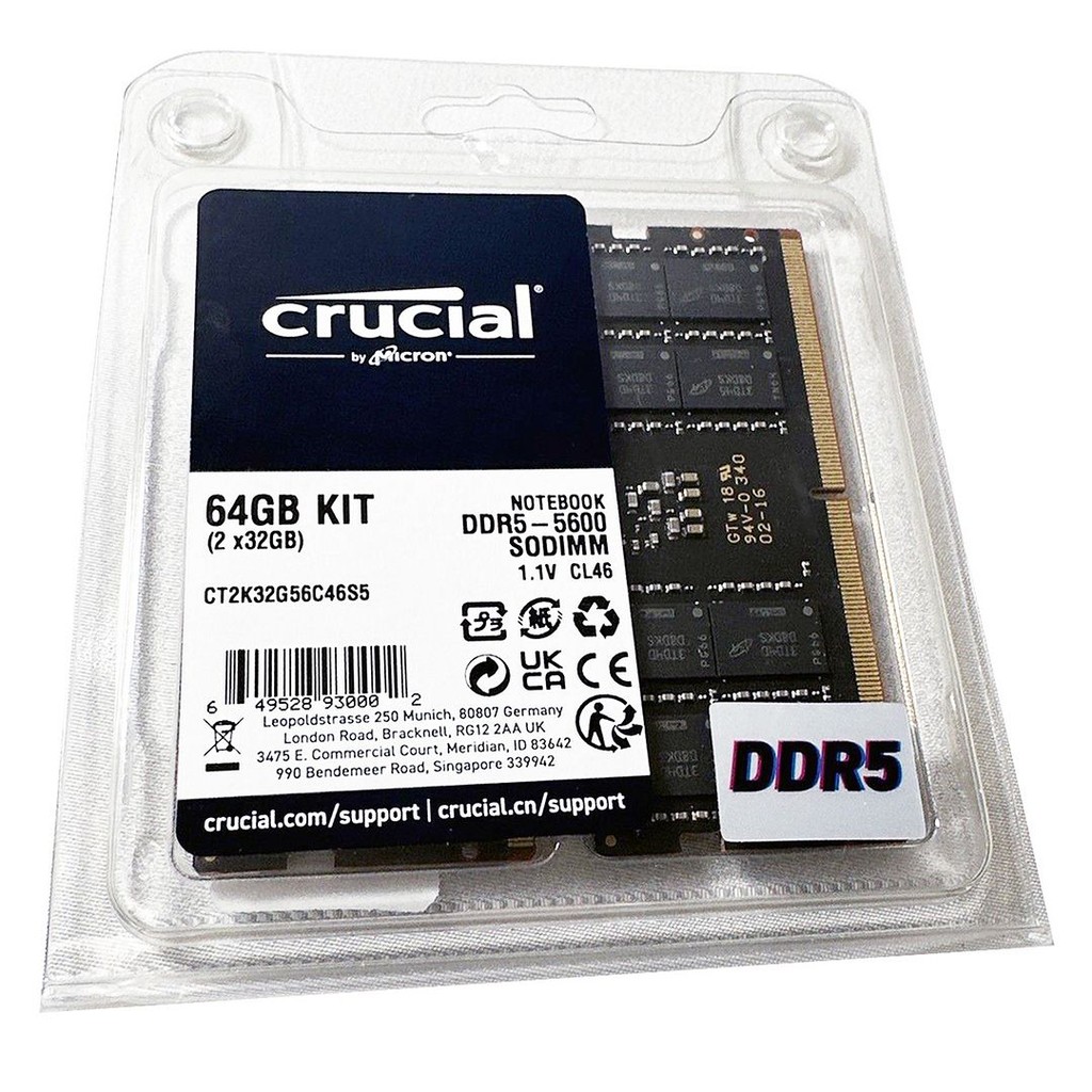 Crucial 64GB (2x32GB) DDR5 5600MHz 262-Pin SO-DIMM RAM Laptop