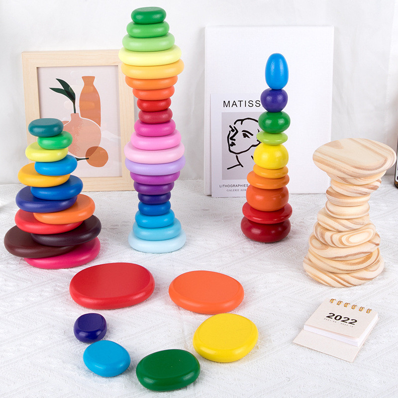 Ins Rainbow Stacking Stone Pebble Building Blocks การศึกษาปฐมวัยสี ...