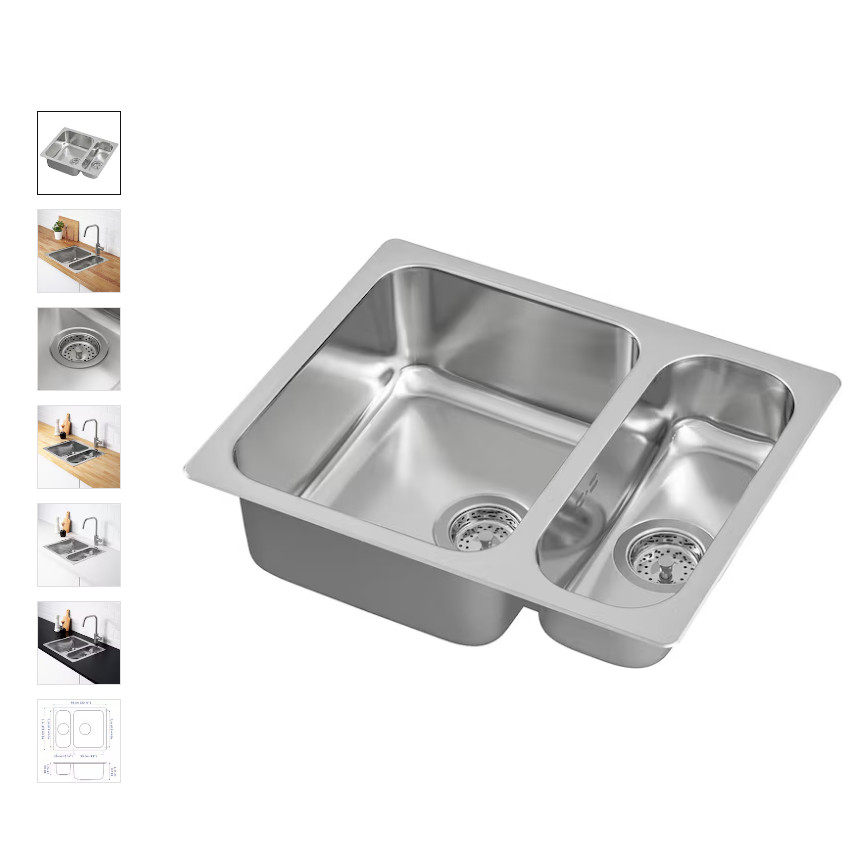 IKEAshopping HILLESJÖN ฮิลเลเควิน ซิงก์ฝัง 1 1/2 หลุม, สเตนเลส, 58x46 ...