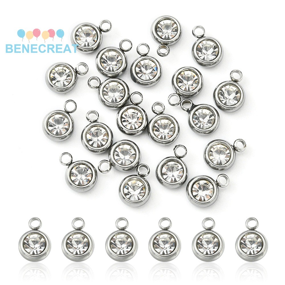 1 ถุง 20 ชิ้น 201 สแตนเลสสตีล Rhinestone Charms Birthstone สร้อยคอ ...