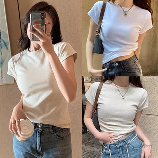 BIMI พร้อมส่ง🔥เสื้อท่อนบน🍒เสื้อแขนสั้น ผ้าฝ้าย ทรงสลิมฟิต สวมใส่สบาย
