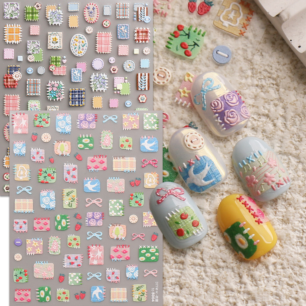 HAMA เล็บนูนสติกเกอร์เล็บขายส่งฤดูร้อนสีการ์ตูน Patch เส้น Rainbow ...