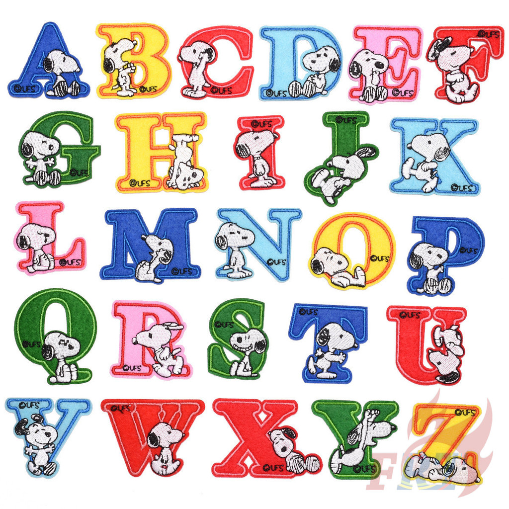 1ชิ้น การ์ตูน Snoopy English Letters Iron-on Patch Diy เย็บบนเหล็กบนแพ ...