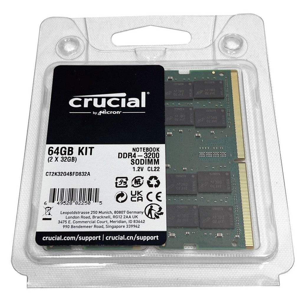 Crucial 64GB (2 x 32GB) DDR4 3200MHz SO-DIMM RAM Laptop Memory Kit