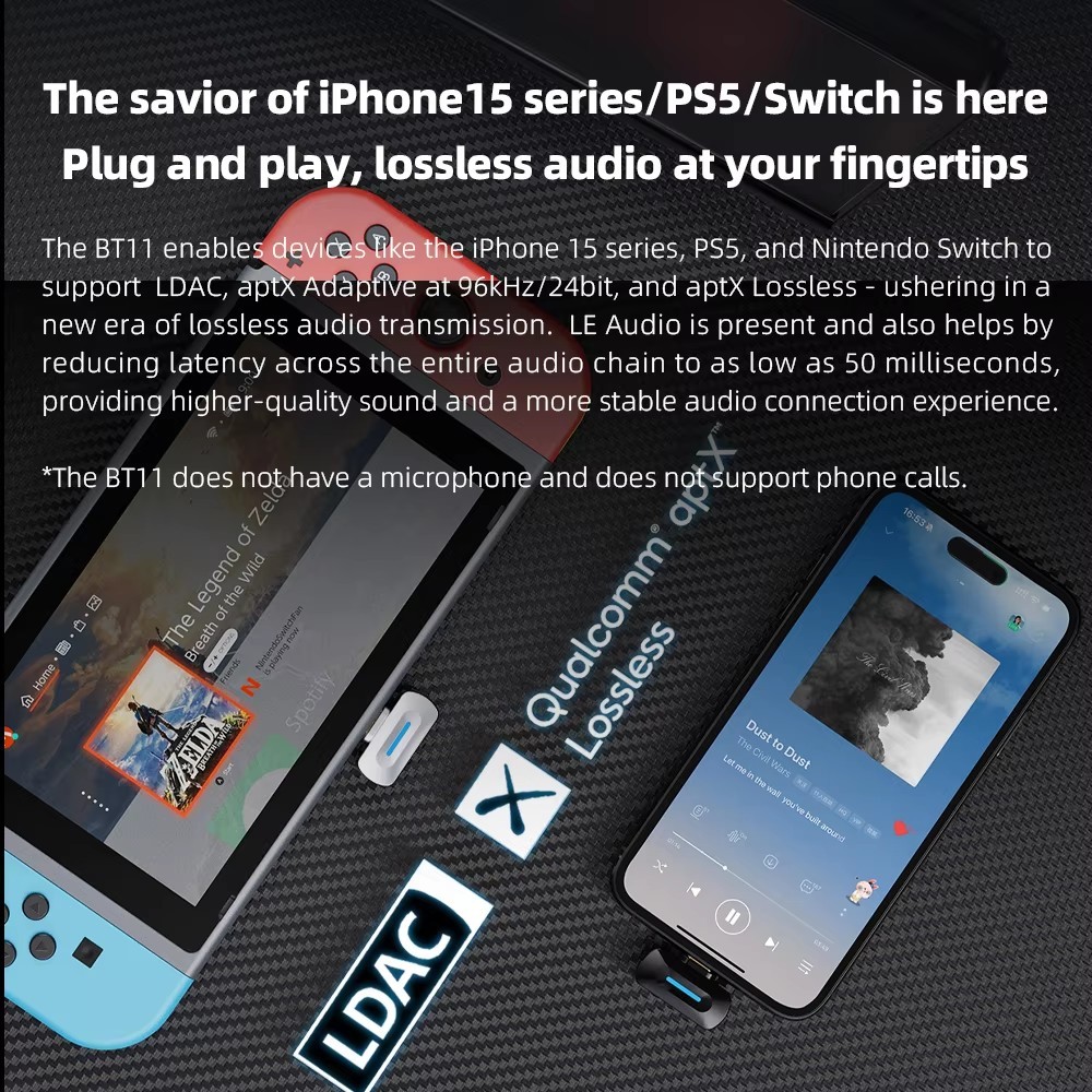 Fiio BT11 Bluetooth 5.4 เครื่องส่งสัญญาณสําหรับเครื่องเล่นมือถือ/เกมไป ...