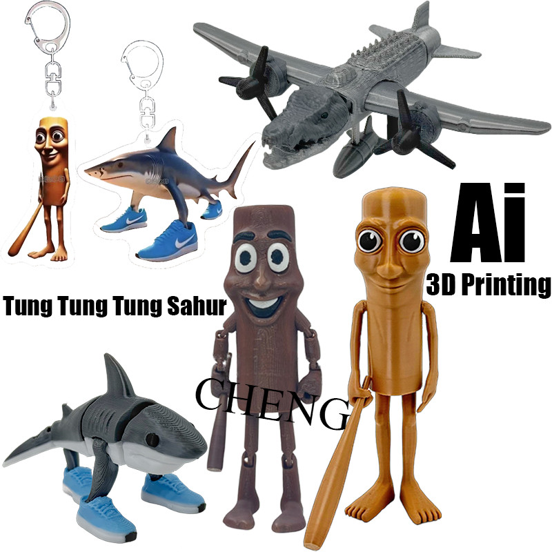 Ywwltt Figurine Tralalero Tralala – Tung Tung Tung Sahur – Mème Viral Italien, Impression 3D En Polyrésine, Déco Et Cadeau Fan