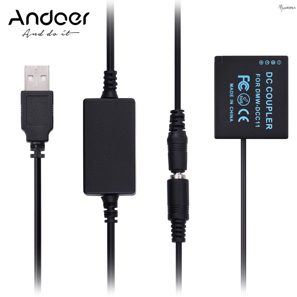 Andoer DMW-DCC11 Alimentatore USB Per Fotocamera - Batteria Dummy Per Panasonic, Sostitutiva Di DMW-BLG10/BLE9