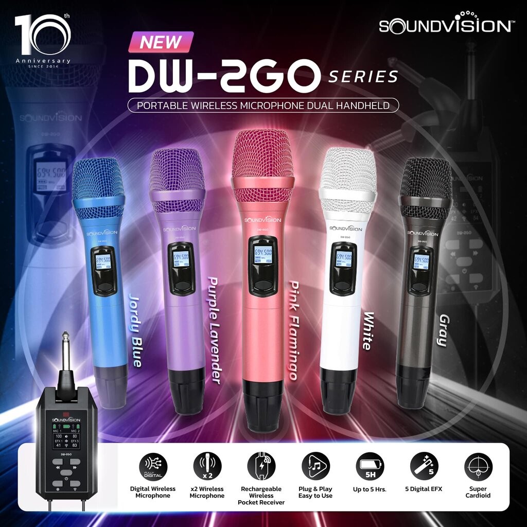 [ฟรี.ถ่านชาร์จ] ฟรีส่ง ไมค์ลอย 2ตัว SOUNDVISION DW-2GO ไมค์ลอยมือถือคู่ ...