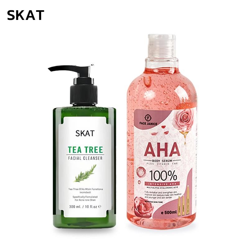 SKAT Tea Tree Facial Cleanser 300ml+ของแท้ FJ AHA Body serum 90% 500ml ...