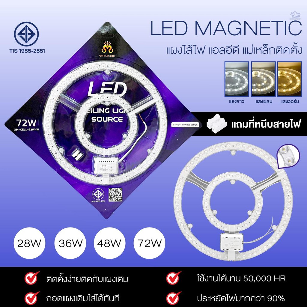 แผงไฟ led เพดาน แผงไฟแม่เหล็ก 28W 36W 48W 72W เพดาน 3สี หลอดไฟ led เพดานกลม แผ่นชิป แผงไฟ แผงไฟเพดานคุณภาพสูง