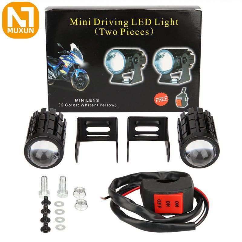 (2 ชิ้น + สวิตช์) MINI DRIVING LIGHT สีขาวยาวสีเหลืองสําหรับรถ ...