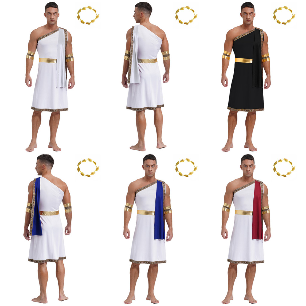 Yhong Mens ฮาโลวีนโบราณกรีก Toga พร้อมแขนและทองใบ Garland Headwear ...