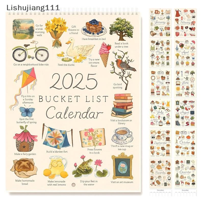 Lis 2025 Bucket Wishes List Calendar Planner ตลอดทั้งปี 12 รายเดือน