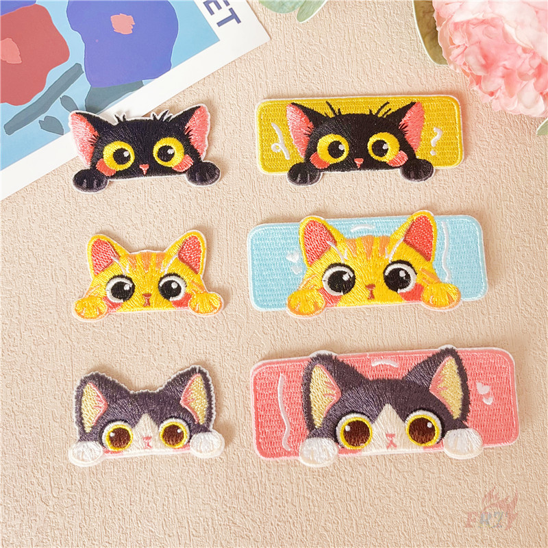 แพทช์สติกเกอร์ติดด้วยตนเอง Big Eyes Q Cats 1 ชิ้น DIY เย็บบนเหล็กบนป้าย ...