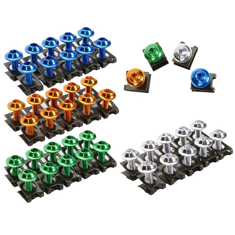 Moneyc 10PCS สกรูรถจักรยานยนต์ที่มีสีสัน CNC อลูมิเนียมสกรูพร้อมคลิปหก ...