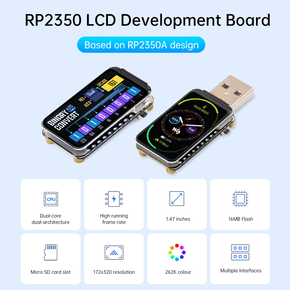 Pcbfun RP2350 1.47 นิ้ว Lcd Development Board 262K สี Lcd Screen ...