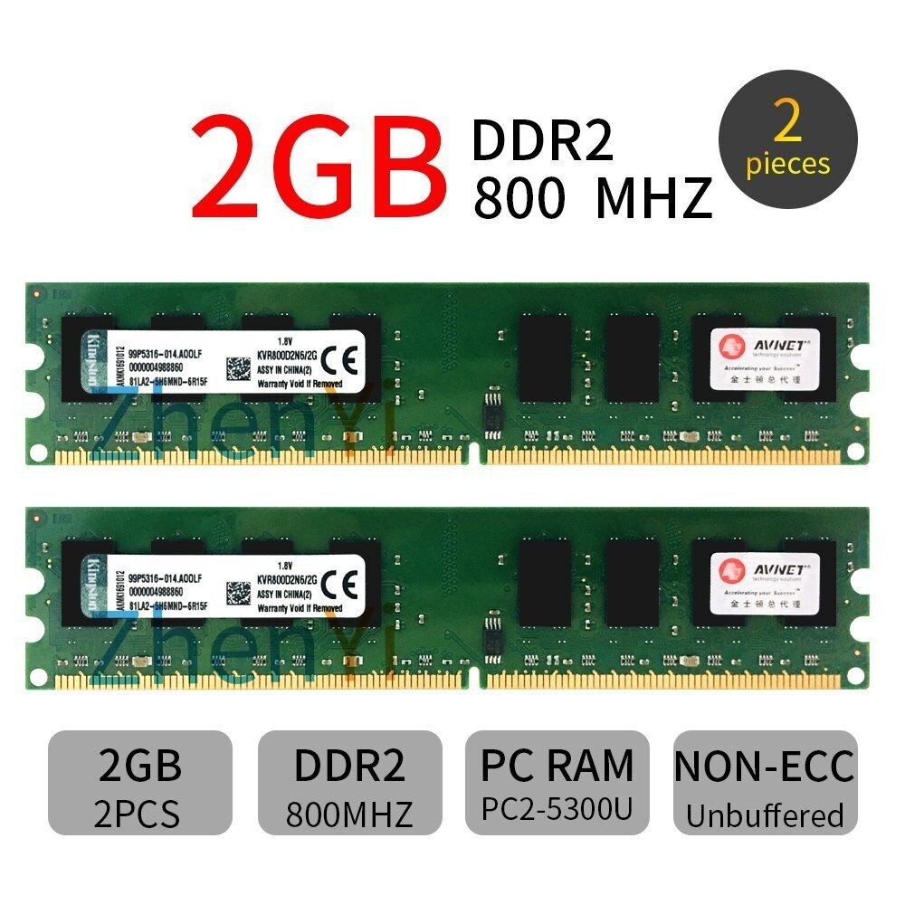 สําหรับ Kingston 4GB 2x 2GB DDR2 800MHz PC2-6400U KVR800D2N6/2G DIMM ...