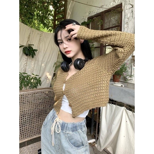New Collection Hit knit cardigan ไหมพรมถักแขนยาว ถักทอละเอียด ตับเย็บ ...