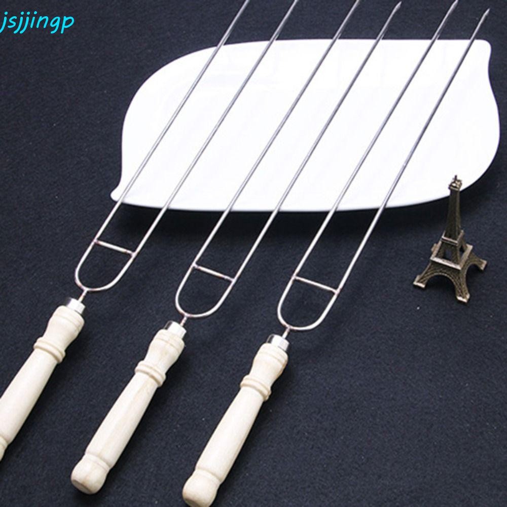 JSJJINGP BBQ Skewer Camping Picnic สแตนเลสสตีลเนื้อ String ส้อมไม้ ...