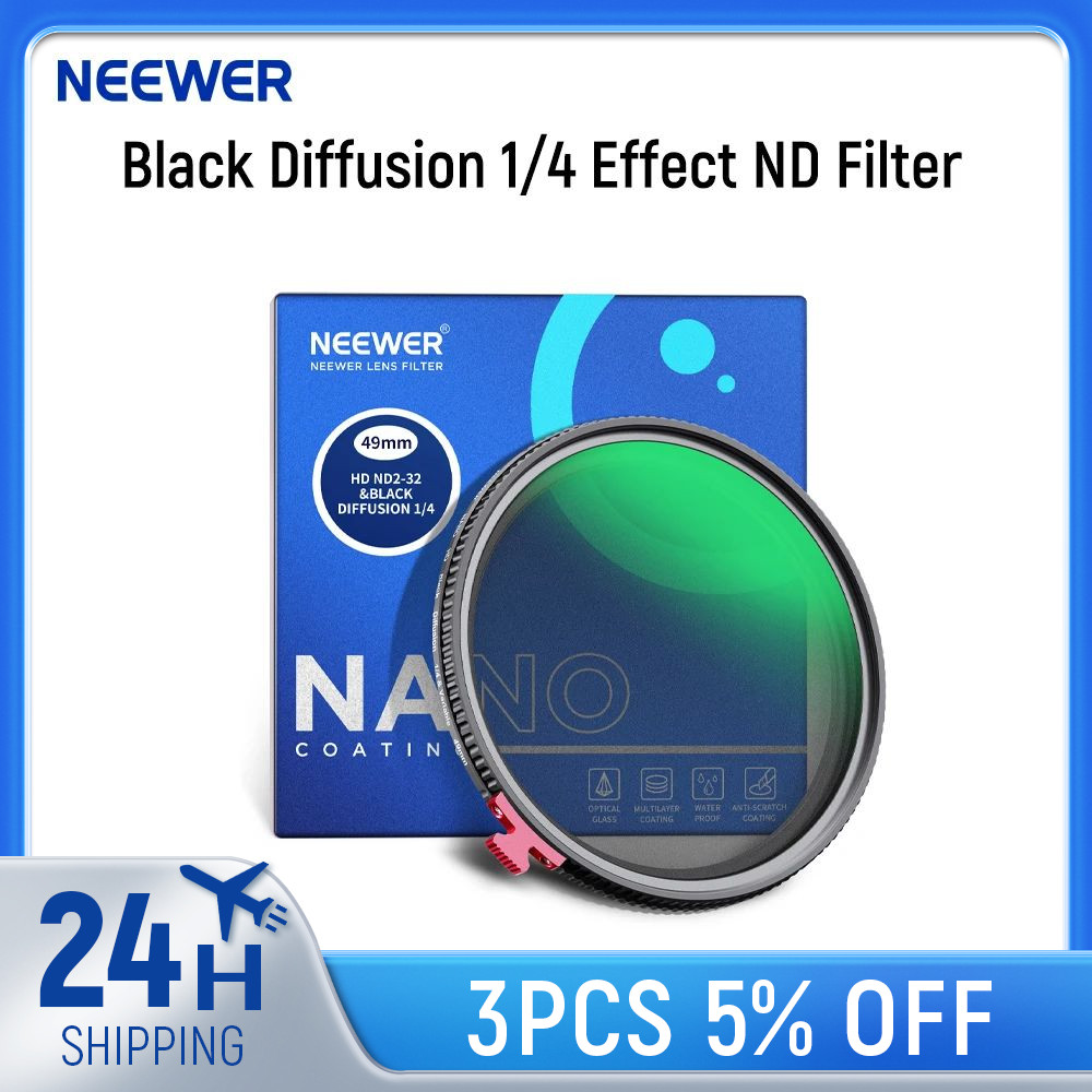 NEEWER Zwart diffusiefilter, 1/4 filter, cinematisch effect, lensfilter voor camera X100, X100S, X100F, X100T, X100T, X100V, X100VI-camera (zilveren frame