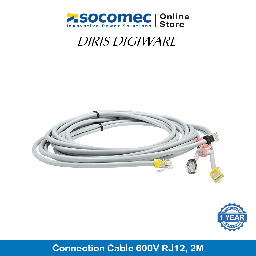 Socomec Connection Cable 600V RJ12 2M For Use With DIRIS Digiware Range ...