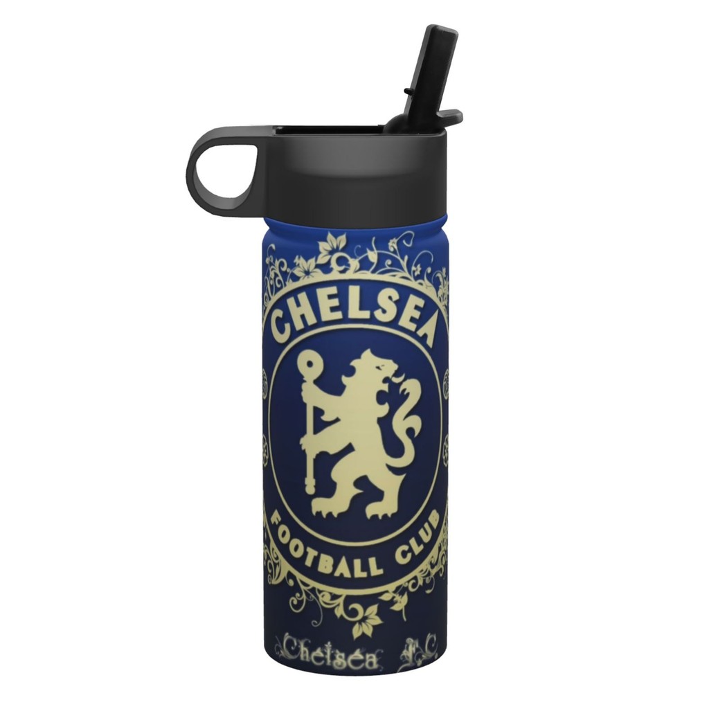 Chelsea FC 18OZ ขวดฉนวนพร้อมหลอด & ฝาพวย, ขวดน้ําสแตนเลสปากกว้าง 500ML ...
