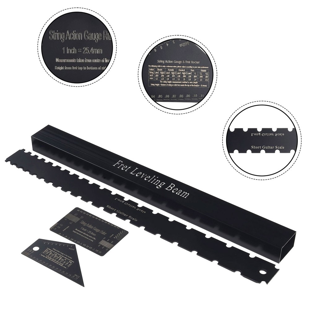 4 ชิ้น Luthier เครื่องมือกีตาร์คอขอบตรง Fret Leveling Beam Ruler Kit ...