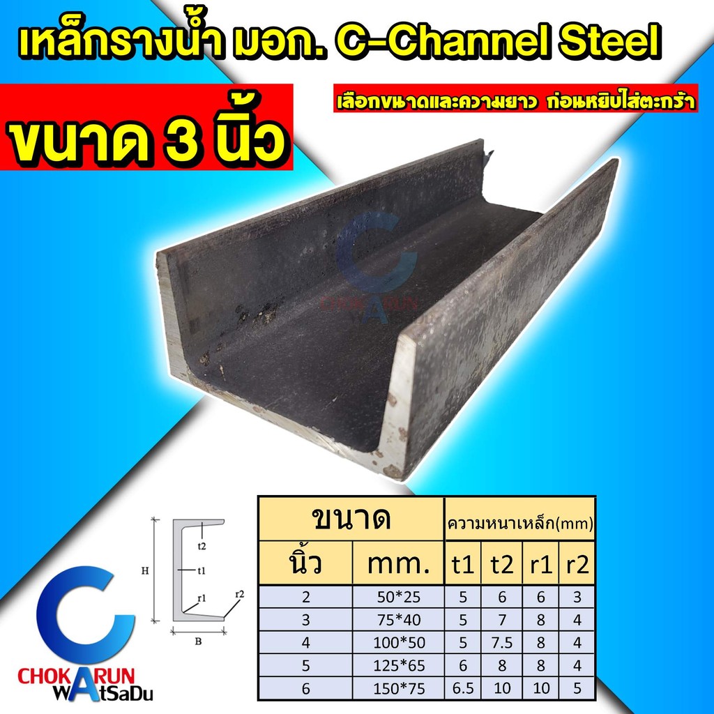 Steel เหล็กรางน้ำ ตัดขาย ขนาด 3 นิ้ว - เหล็กราง C-Channel Steel เหล็กซี ...