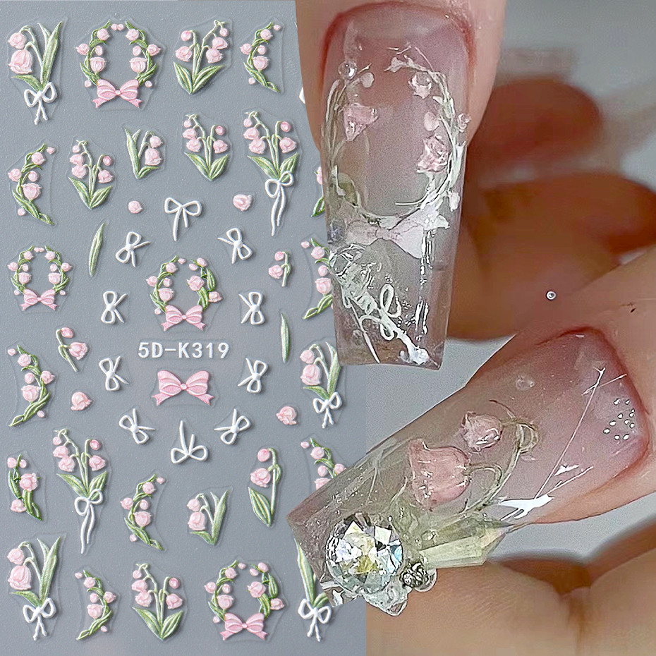 สติ๊กเกอร์ติดเล็บ 5D ดอกไม้ Dopamine Design Gel Decals Holographic ...