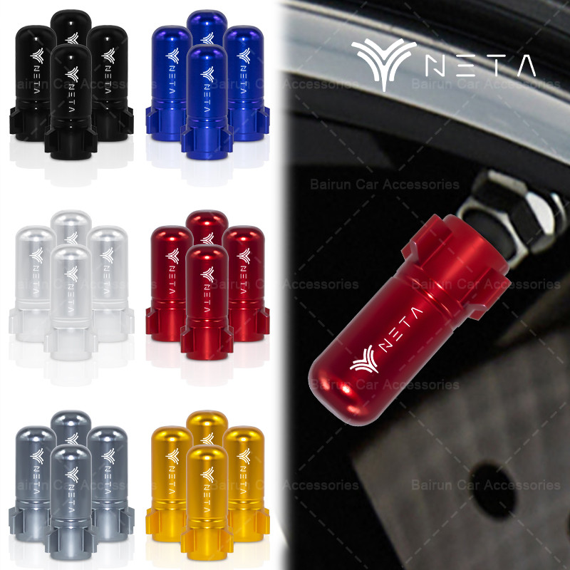 4pcs เลเซอร์โลโก้รถวาล์ว Stem ป้องกันหมวกอลูมิเนียมยางรถสําหรับ NETA V ...