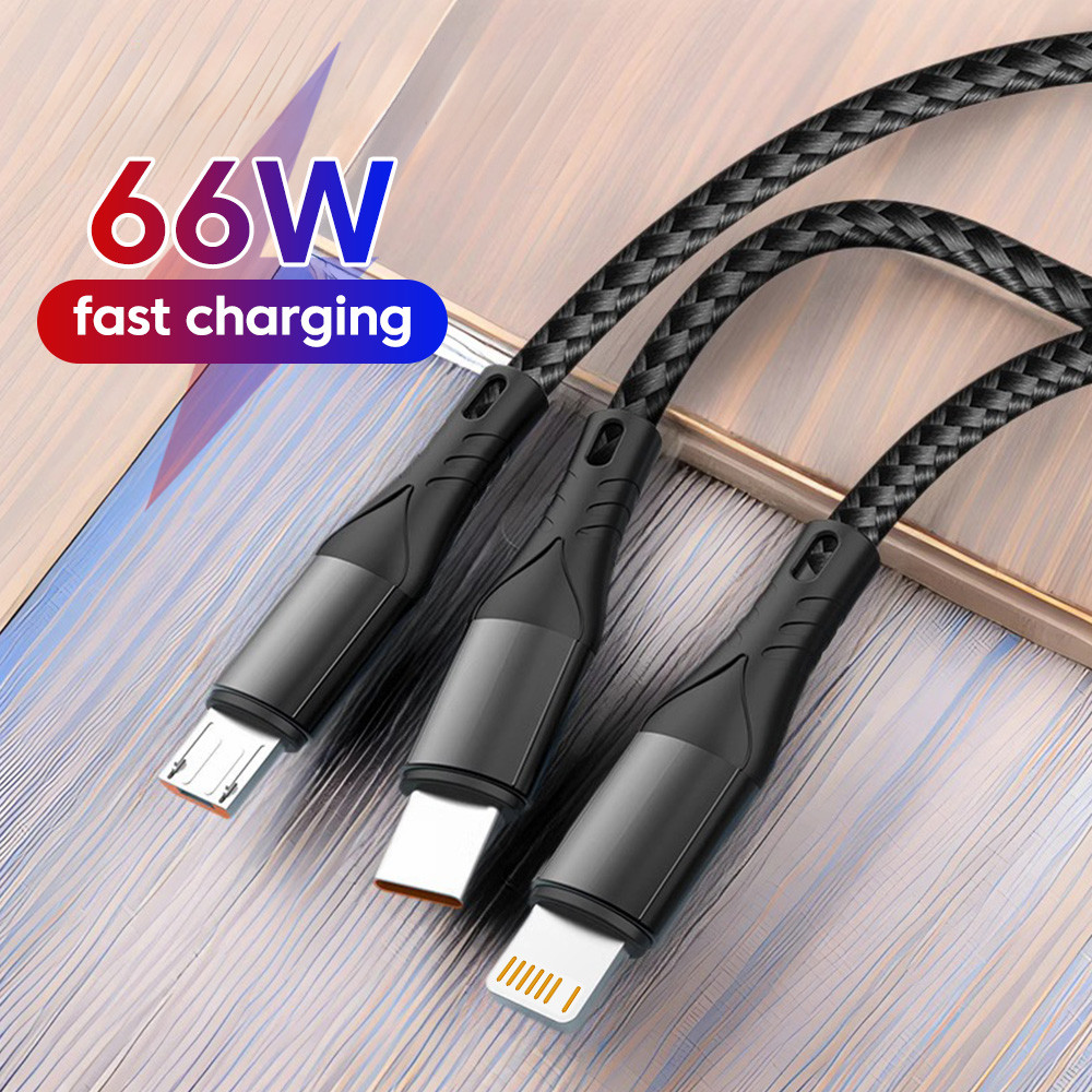 Twitch สีสัน 3 in 1 สายชาร์จ USB 66W Fast Charging Type C Data สายไฟ ...