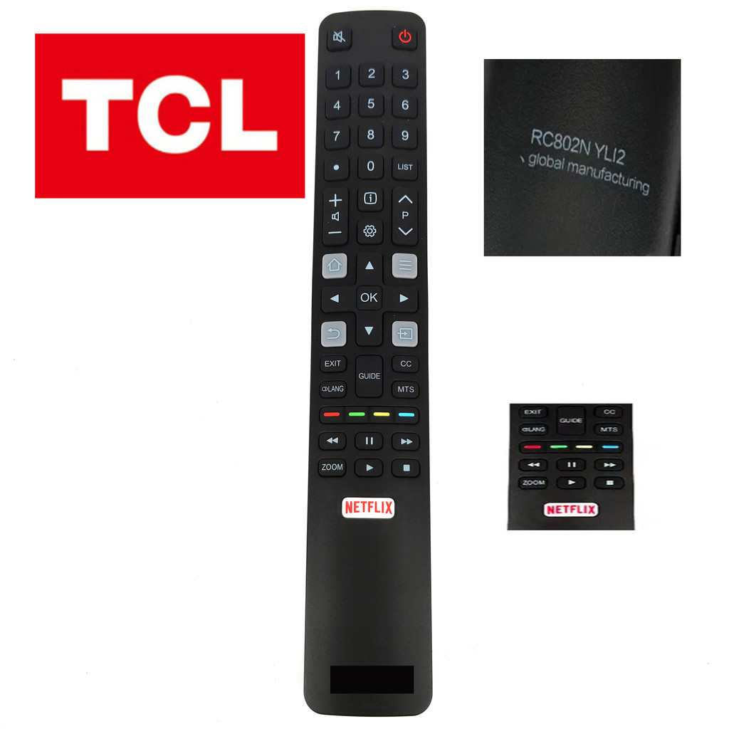 TCL รีโมทคอนโทรล RC802N สําหรับ TCL สมาร์ททีวี Netflix BRC802N 40A325 ...