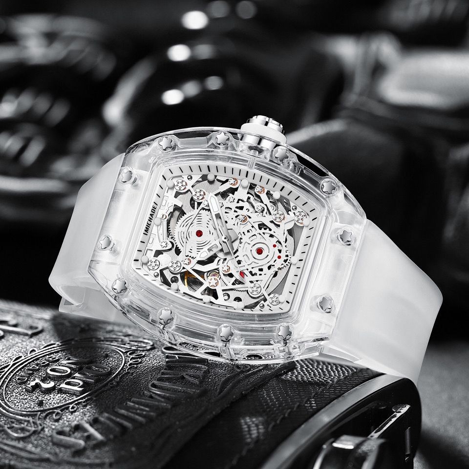 Gfgf Richard Mens Miller Skeleton Watch Transparent Barrel-Shaped Top ...