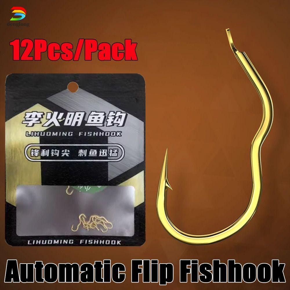 DENGLONG 12 ชิ้น/แพ็คอัตโนมัติ Flip Fishhook, Sharp Barbed เหล็กคาร์บอน ...