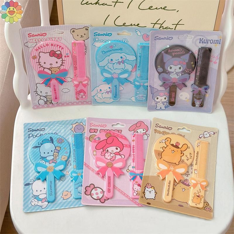 GOGO Sanrio Hello Kitty Handle Mirror W/Comb Anime Kuromi Melody ...