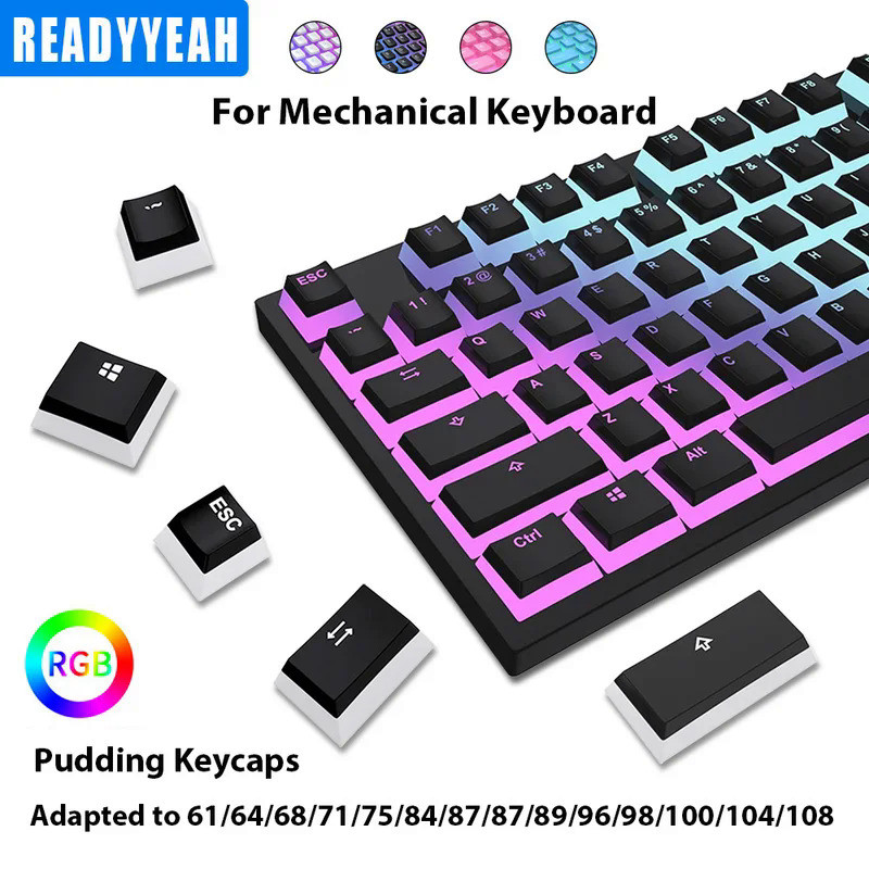 130 Keys Pudding Keycaps For 61 68 84 87 96 98 100 104 108 Key RGB ...