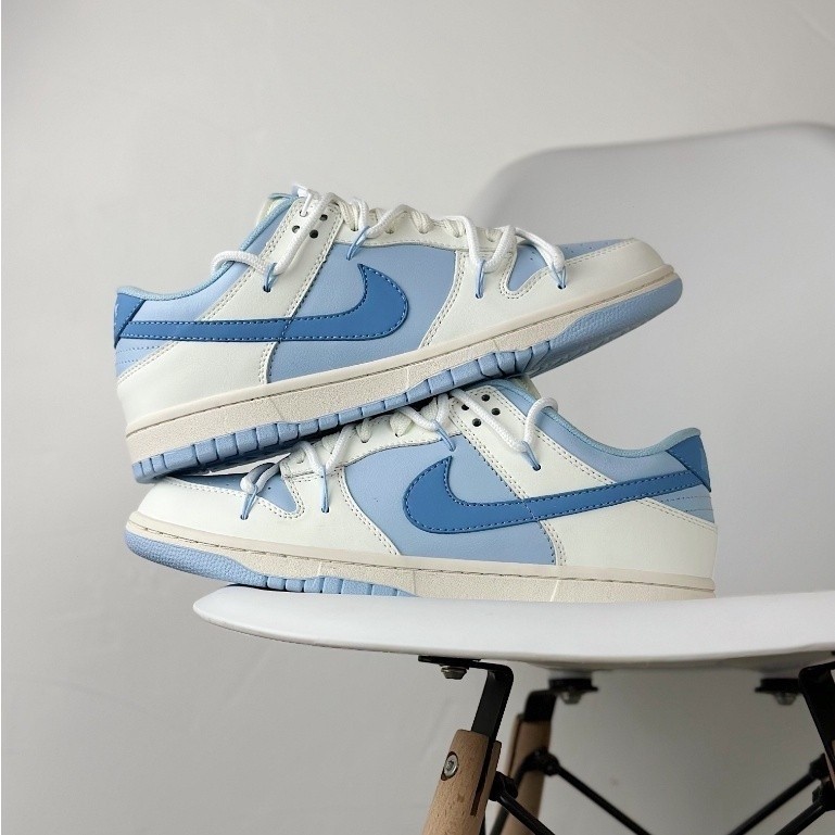 Nike Dunk Low Cut รองเท้าผ้าใบผู้ชายลำลองผู้หญิงสีขาว/สีฟ้าอ่อน ...